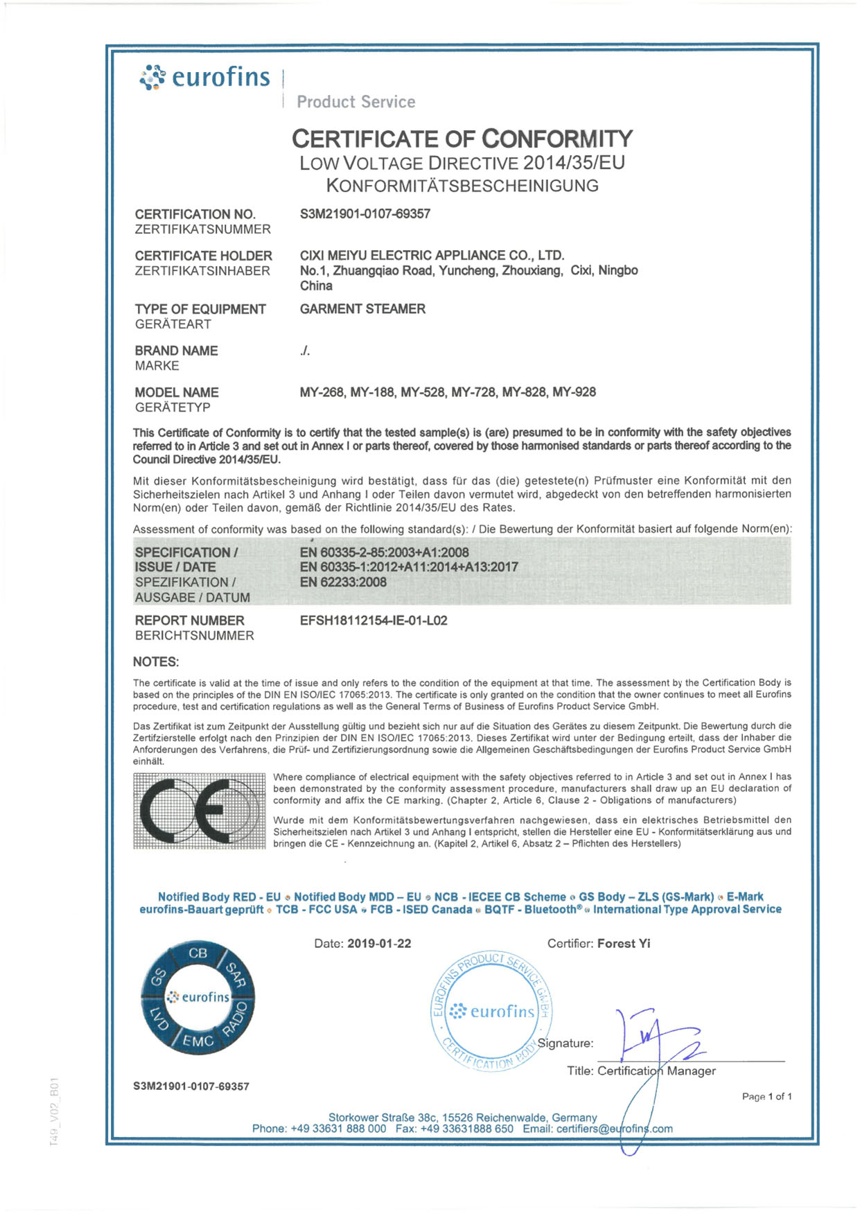 LVD sertifikası S3M21901-0107-69357_LVD CoC